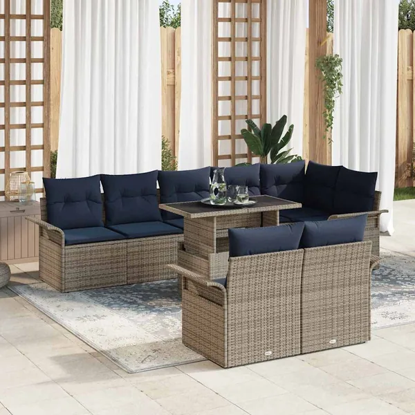 Ensemble de canapé de jardin 9 pcs Gris Poly Rattan