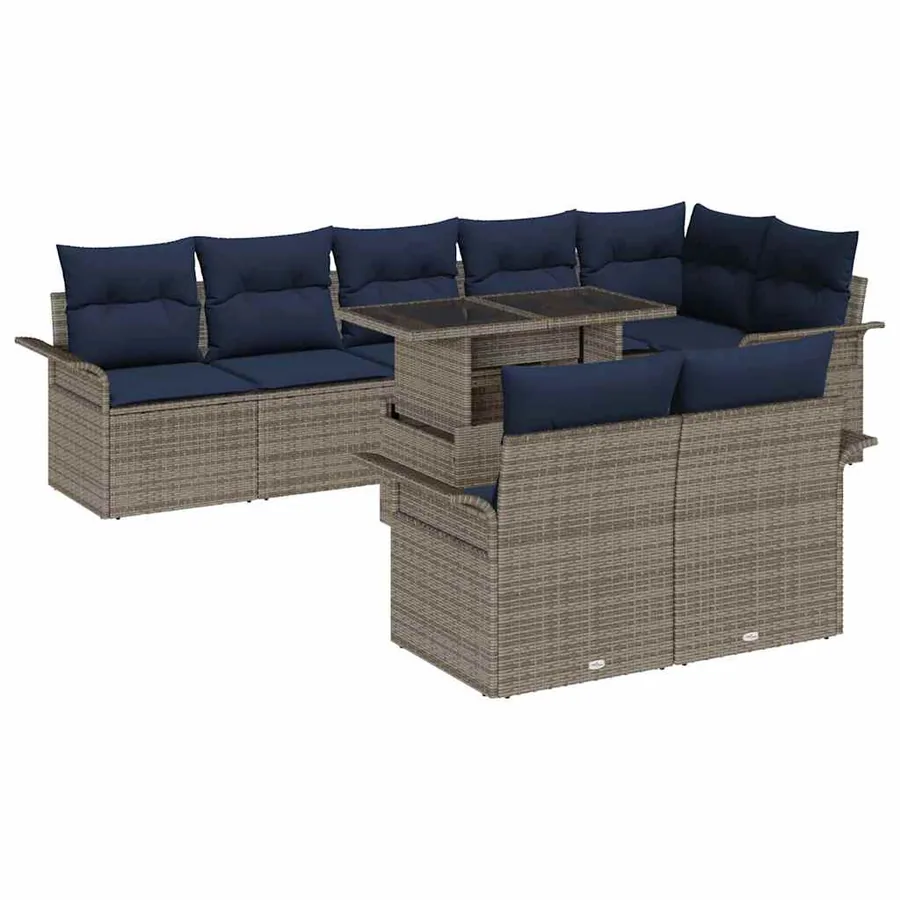 Ensemble de canapé de jardin 9 pcs Gris Poly Rattan - 2