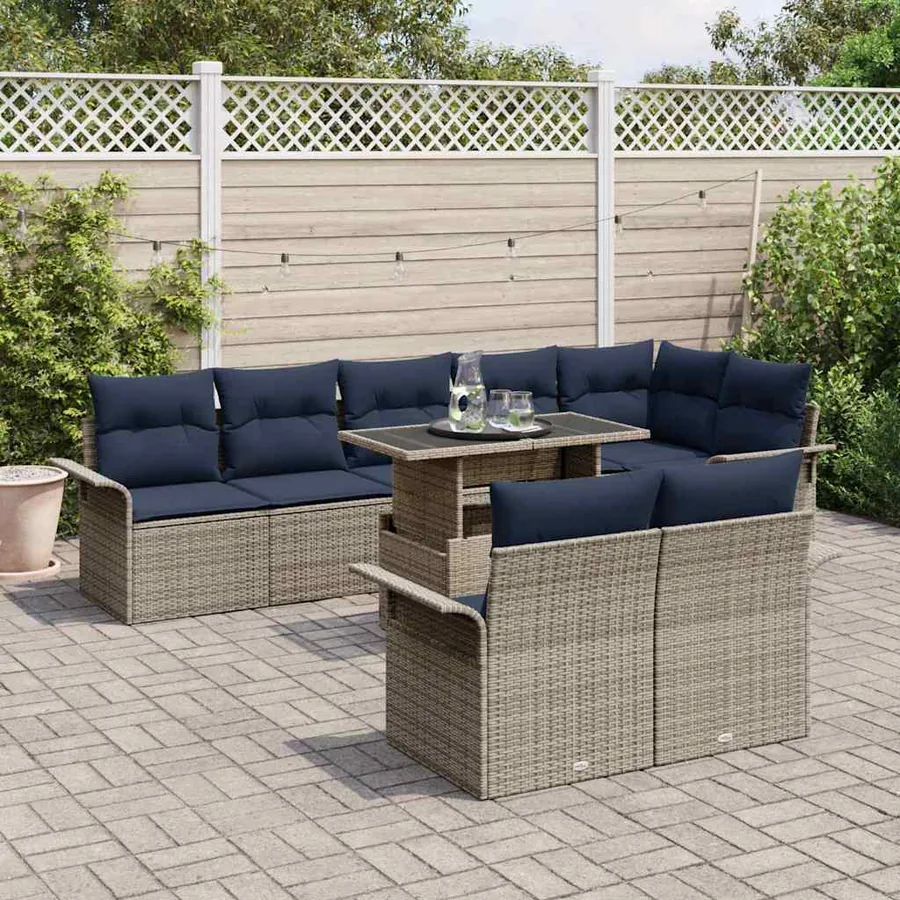 Ensemble de canapé de jardin 9 pcs Gris Poly Rattan - 3