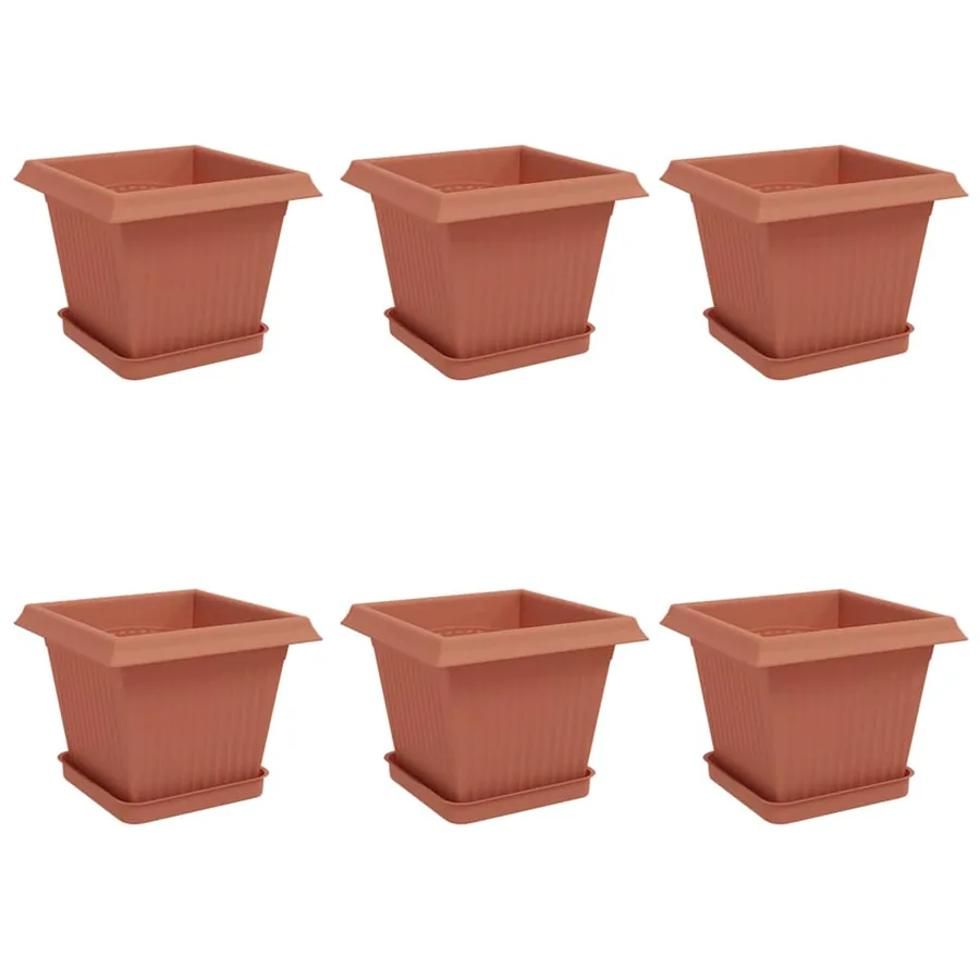 Pots de plantes 6 pcs Rouge brique 20 x 20 x 16 cm Plastique - 2