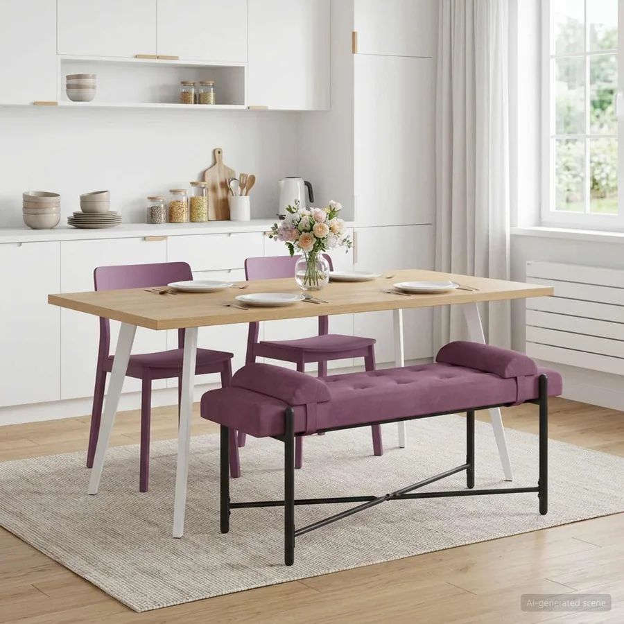 Banc capitonné à boutons avec coussins Pourpre 110 x 40 x 46 cm - 3