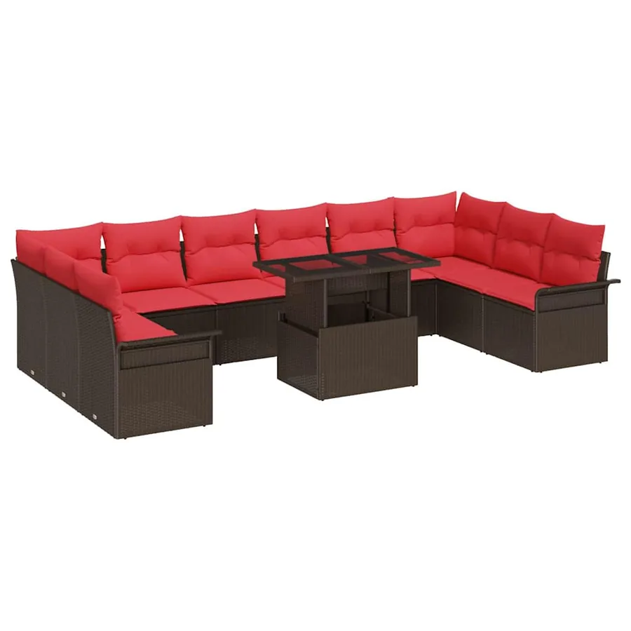Ensemble de canapé de jardin 11 pcs Marron Poly Rattan - 2