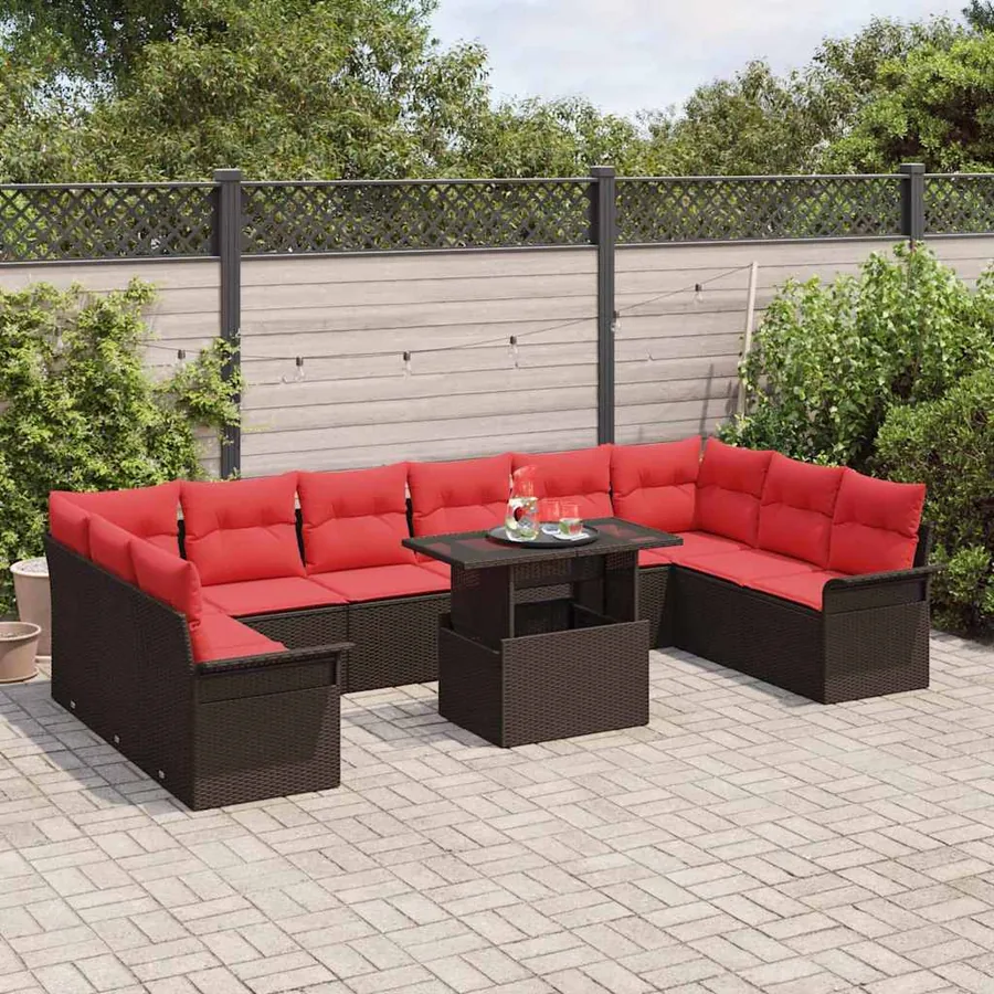 Ensemble de canapé de jardin 11 pcs Marron Poly Rattan - 3