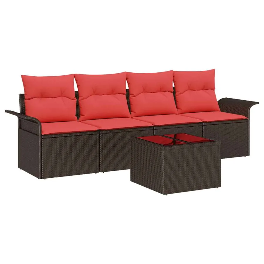 Ensemble de canapé de jardin 5 pcs Beige et Rouge polyrotin - 2