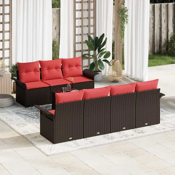 Ensemble de canapé de jardin 8 pcs Beige et Rouge polyrotin