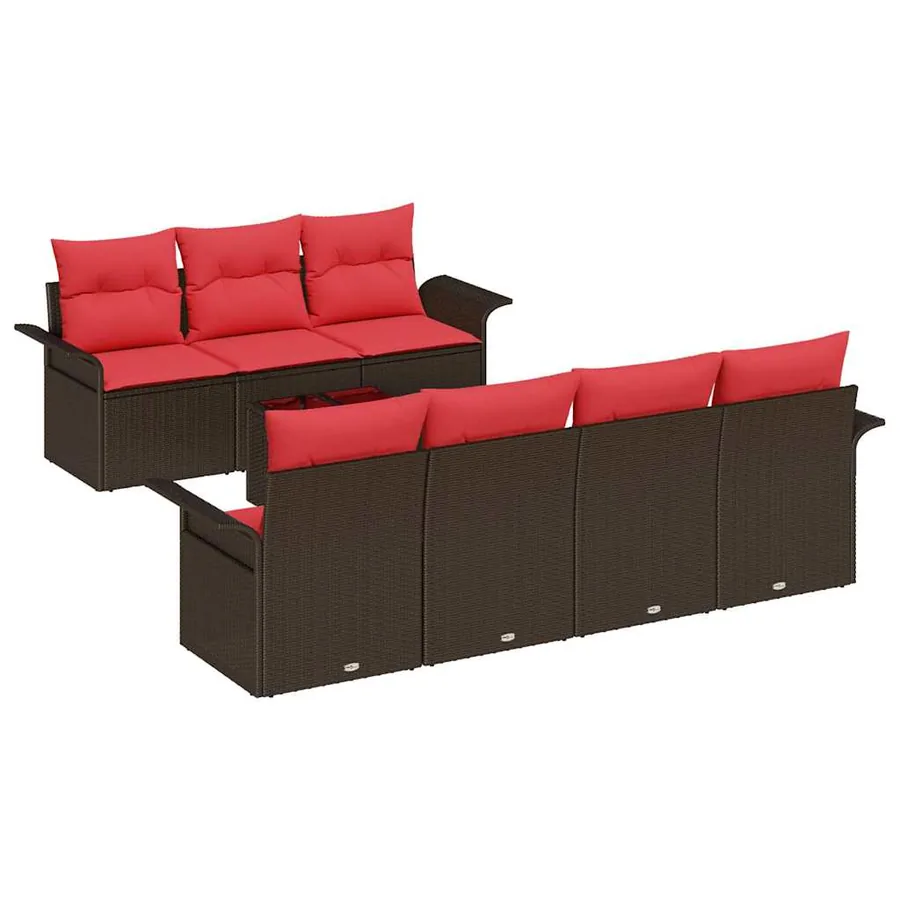 Ensemble de canapé de jardin 8 pcs Beige et Rouge polyrotin - 2