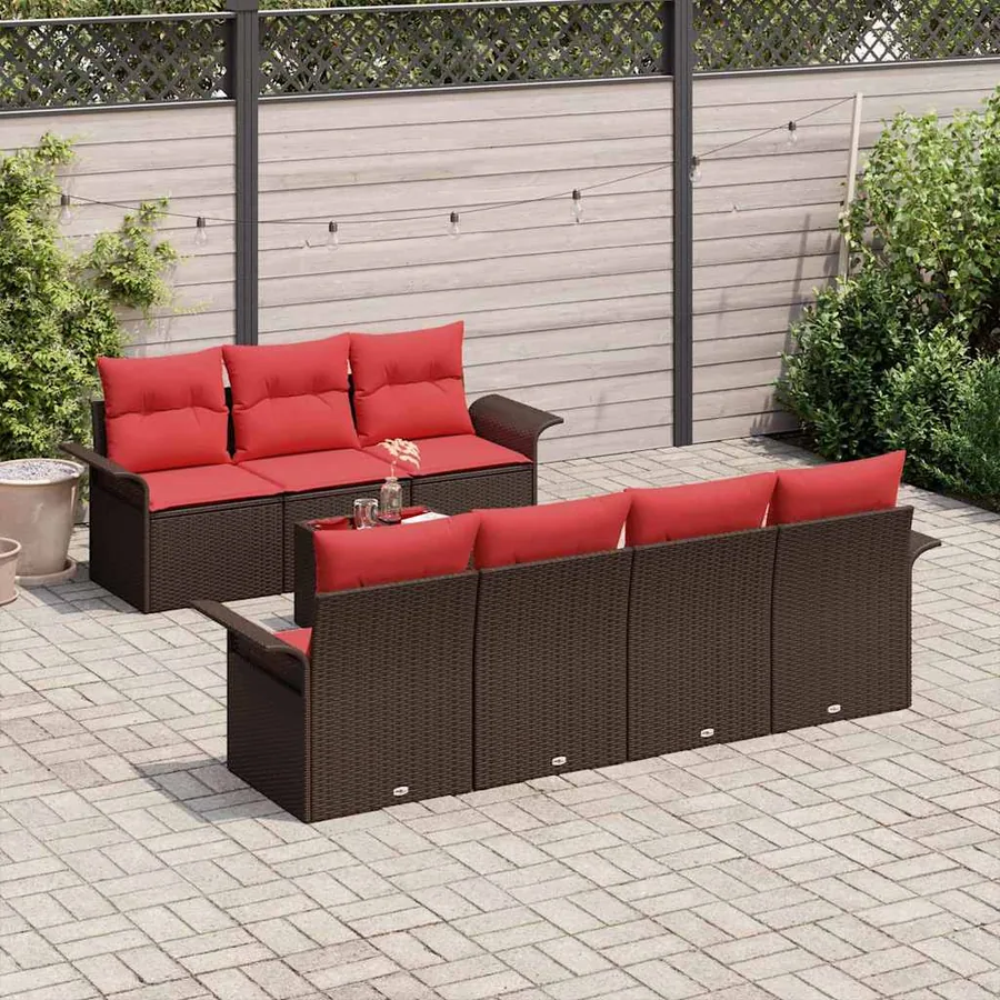 Ensemble de canapé de jardin 8 pcs Beige et Rouge polyrotin - 3