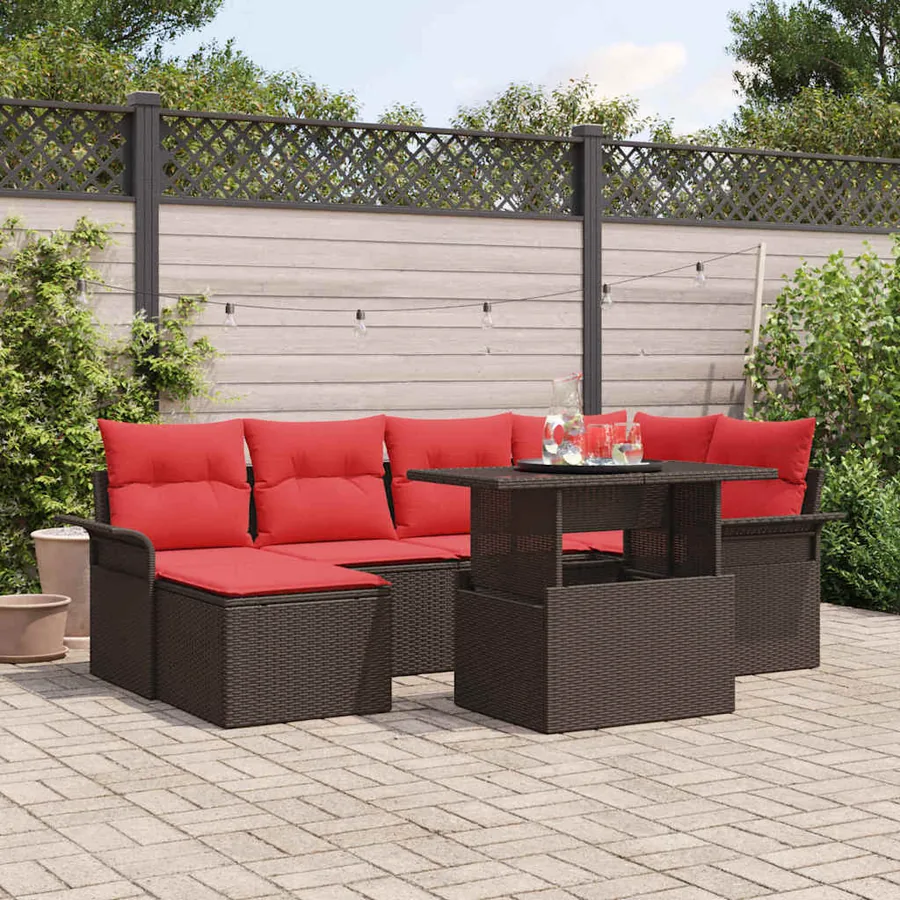 Ensemble de canapé de jardin 7 pcs Marron Poly Rattan