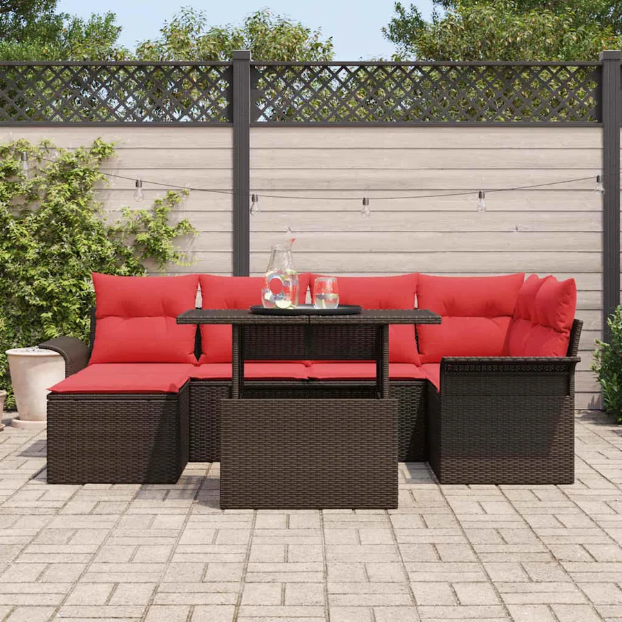 Ensemble de canapé de jardin 7 pcs Marron Poly Rattan - 3
