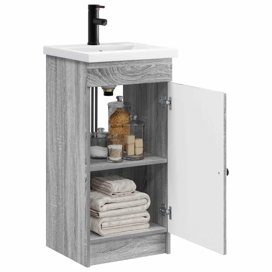 Meuble de salle de bain avec évier Sonoma gris - 3