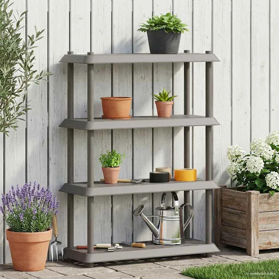 Unité de rangement 4 niveaux 100 x 40 x 136,5 cm PP Gris clair - 4