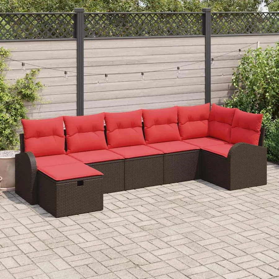 Ensemble de Canapés avec coussin Marron et rouge polyrotin
