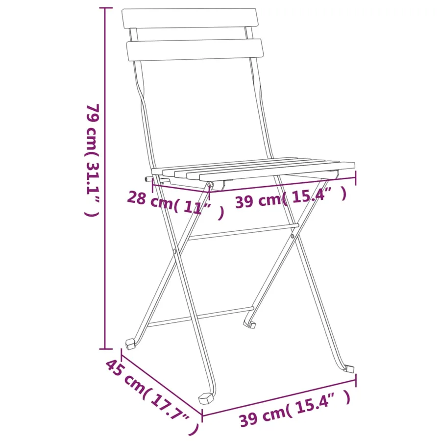 Chaises de bistrot pliantes lot de 4 Bois d'acacia solide acier - 9