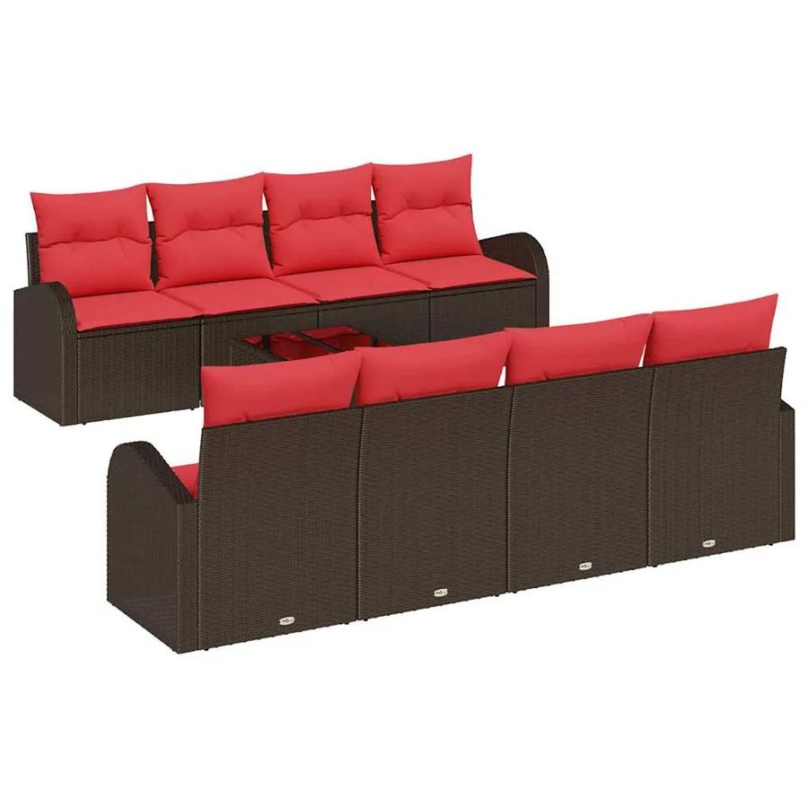 Ensemble de Canapés 9 pcs Marron et rouge Polyester - 2