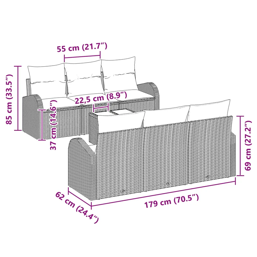 Ensemble de canapé de jardin Marron 55 x 55 x 37 cm polyrotin - 11