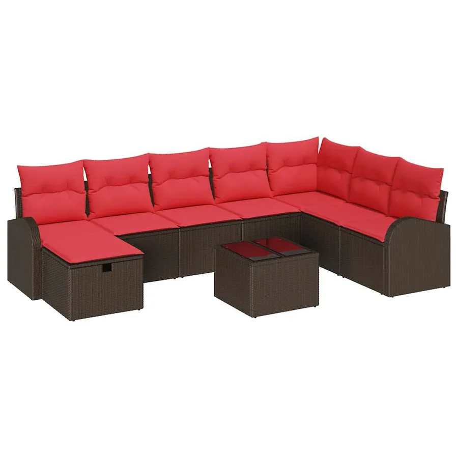Ensemble de Canapés 9 pcs Marron et rouge polyrotin - 2