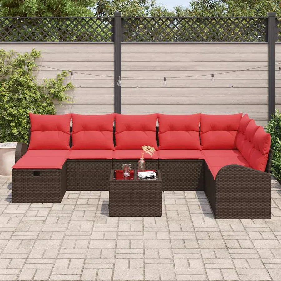 Ensemble de Canapés 9 pcs Marron et rouge polyrotin - 3