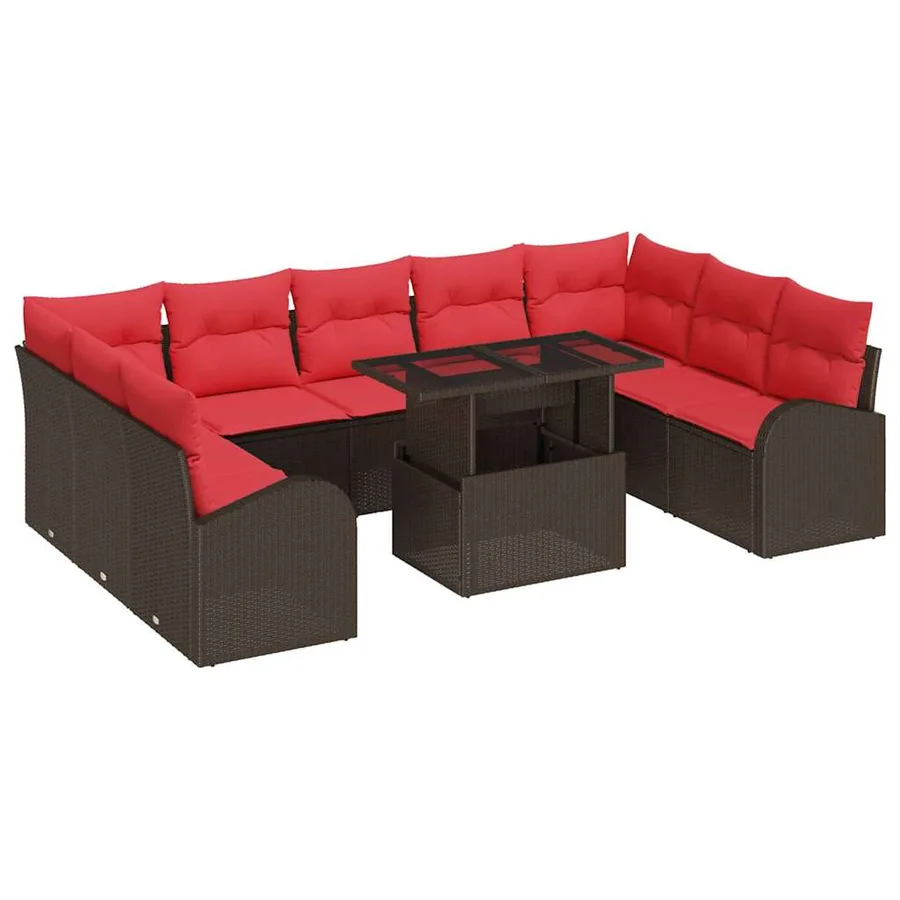 Ensemble de canapé de jardin 10 pcs Marron polyrotin - 2