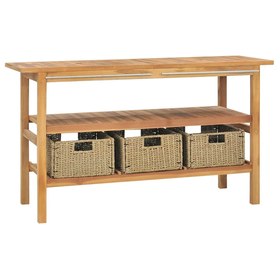 Meuble de salle de bain avec 3 paniers Teck solide 132x45x75 cm