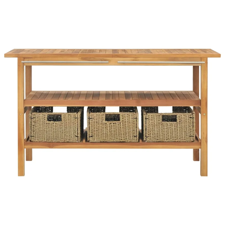 Meuble de salle de bain avec 3 paniers Teck solide 132x45x75 cm - 2