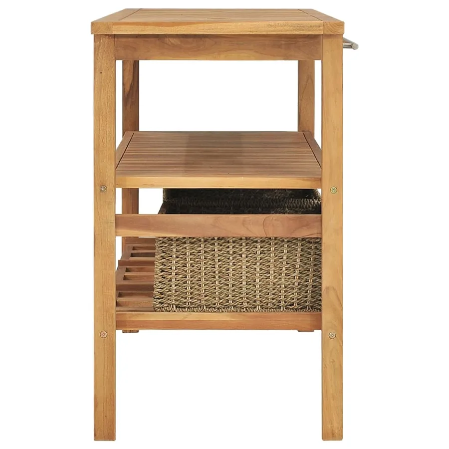 Meuble de salle de bain avec 3 paniers Teck solide 132x45x75 cm - 3