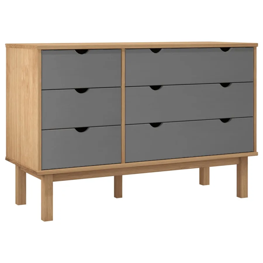 Commode OTTA marron et gris 111x43x73,5 cm bois de pin massif - 2