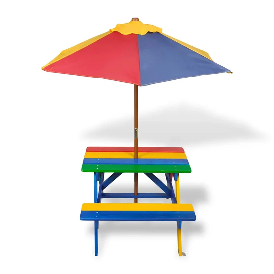 Table et bancs de pique-nique avec parasol pour enfants Bois - 2