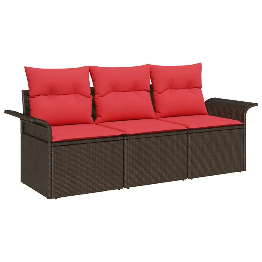 Ensemble de Canapés 3 pcs Marron et rouge polyrotin - 2