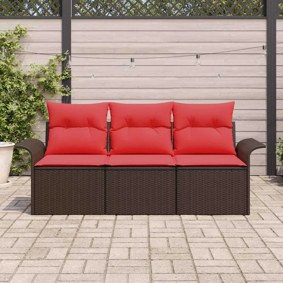 Ensemble de Canapés 3 pcs Marron et rouge polyrotin - 3