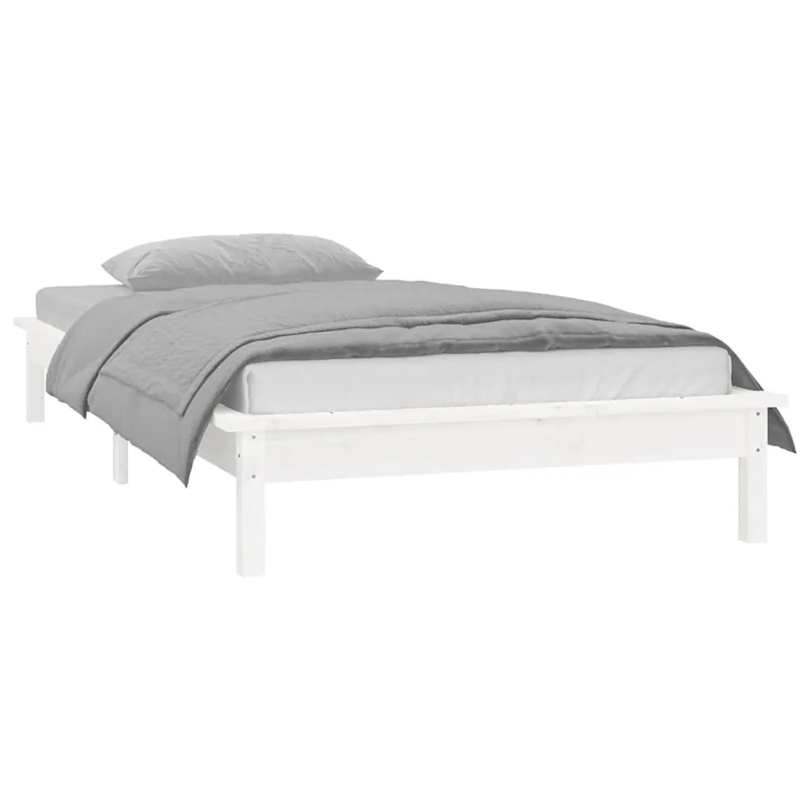 Cadre de lit à LED sans matelas blanc 90x200 cm bois massif