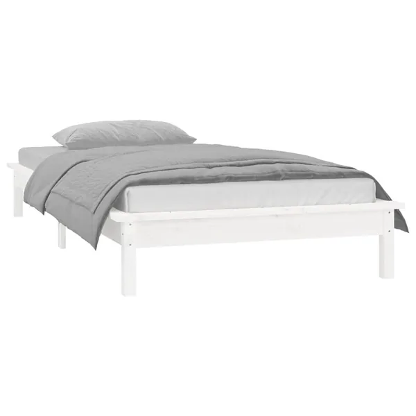 Cadre de lit à LED sans matelas blanc 90x200 cm bois massif