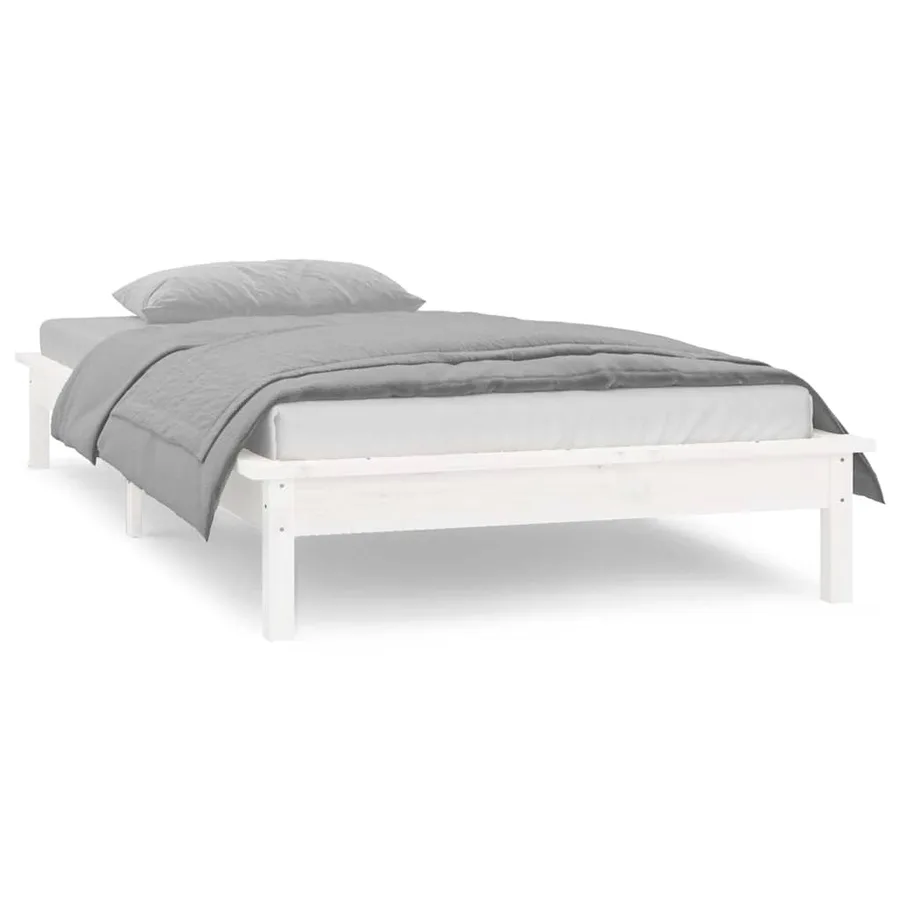 Cadre de lit à LED sans matelas blanc 90x200 cm bois massif - 3