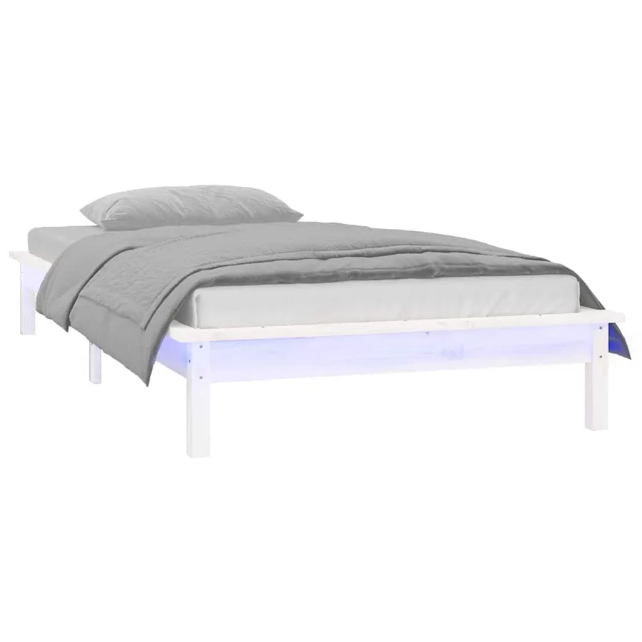 Cadre de lit à LED sans matelas blanc 90x200 cm bois massif - 4