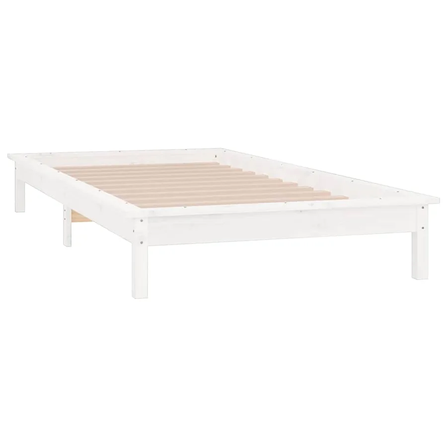 Cadre de lit à LED sans matelas blanc 90x200 cm bois massif - 5