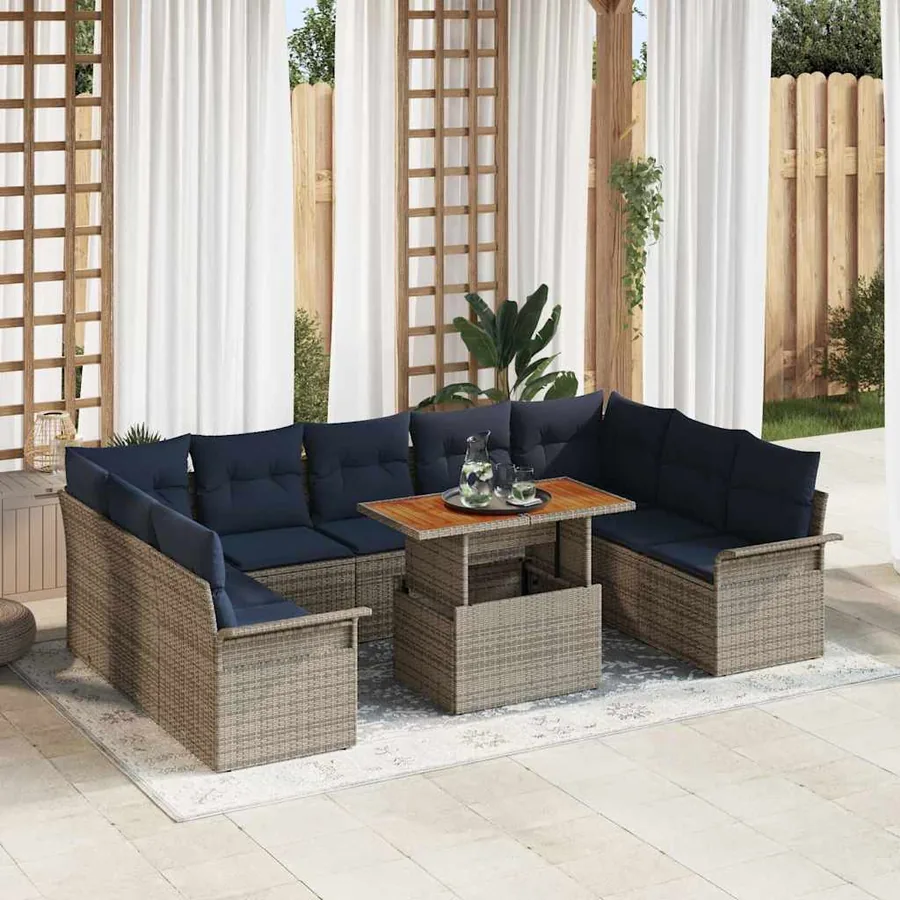 Ensemble de canapé de jardin 10 pcs gris et bleu marine