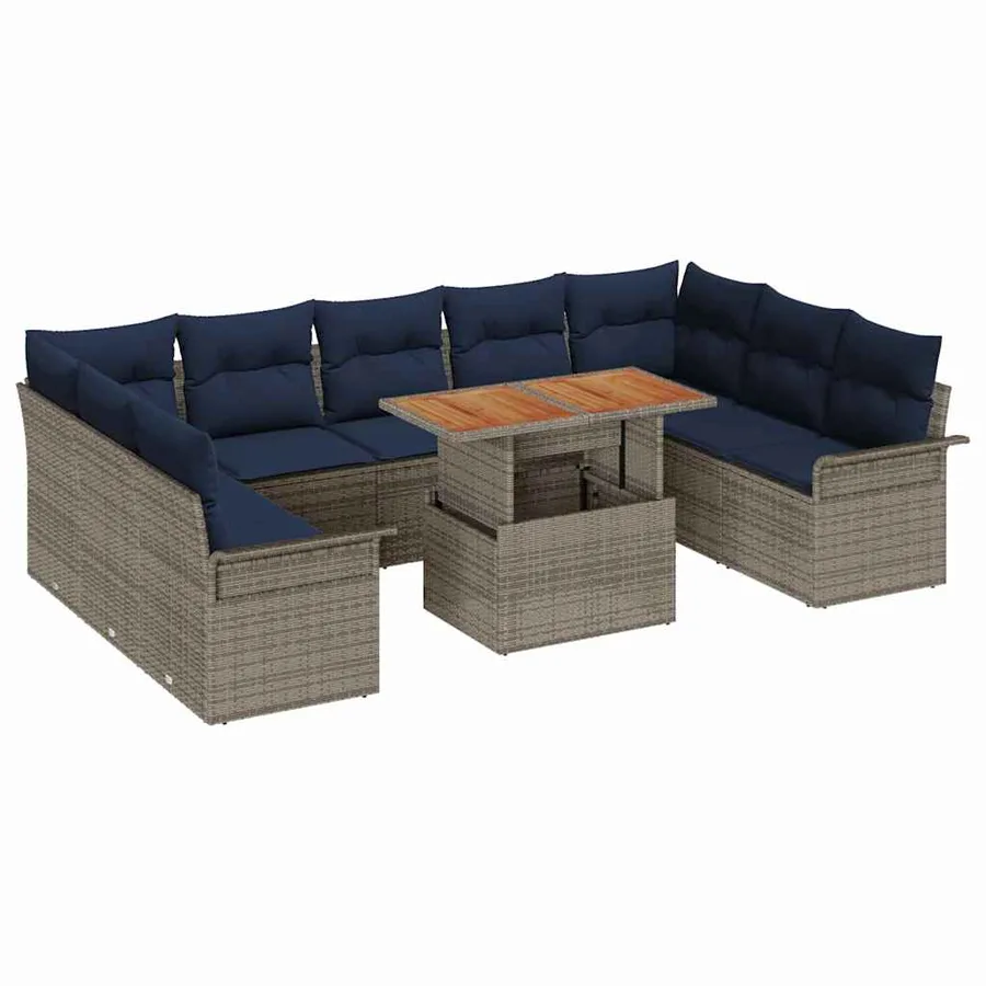 Ensemble de canapé de jardin 10 pcs gris et bleu marine - 2