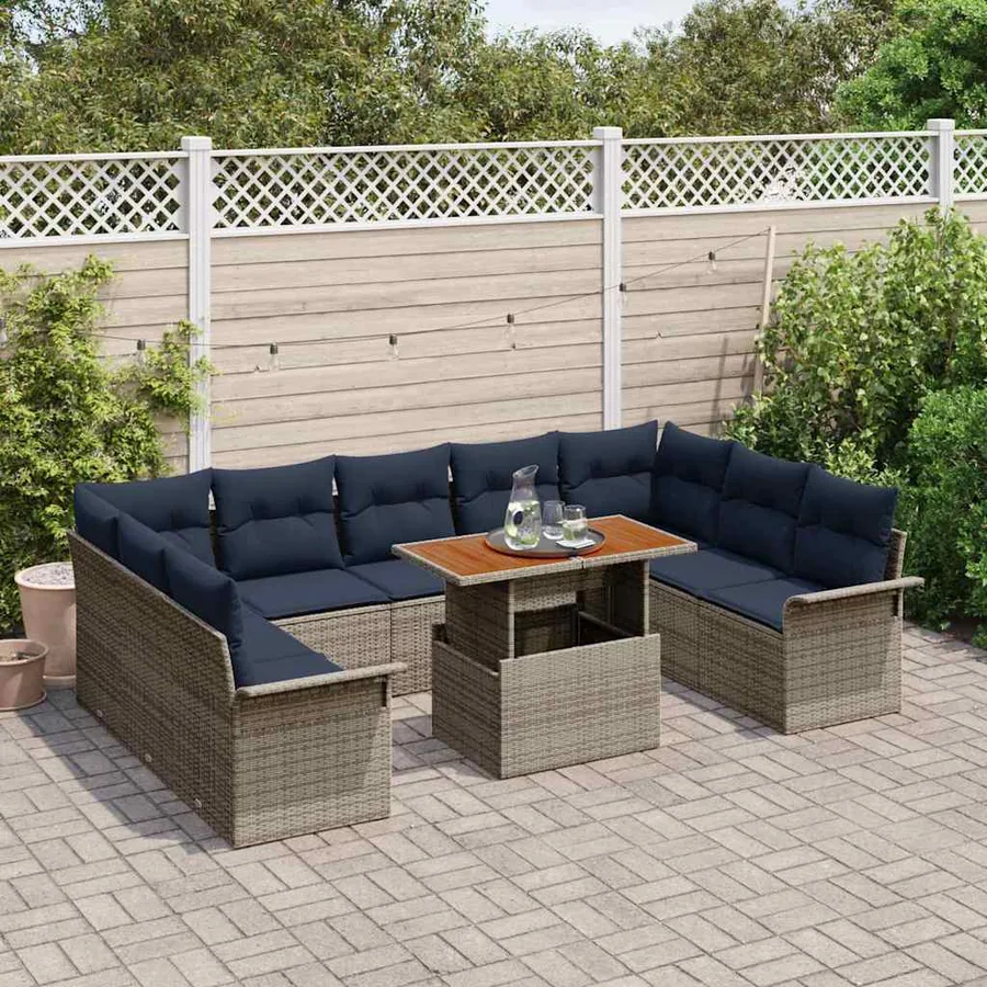 Ensemble de canapé de jardin 10 pcs gris et bleu marine - 3