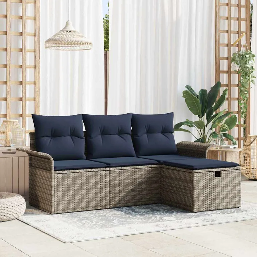 Ensemble de canapé de jardin 4 pcs Gris et marine polyrotin