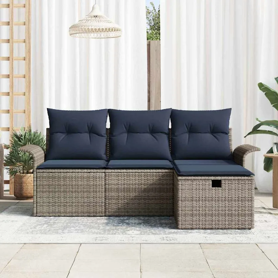 Ensemble de canapé de jardin 4 pcs Gris et marine polyrotin - 3
