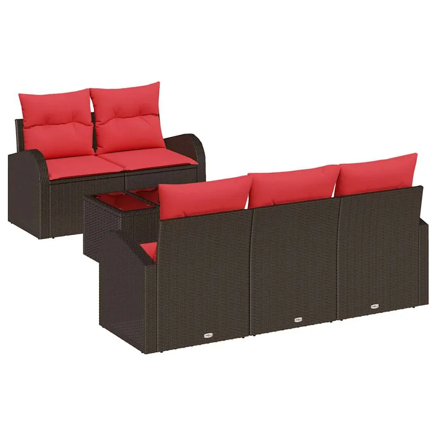 Ensemble de canapé de jardin 6 pcs Beige et Rouge polyrotin - 2