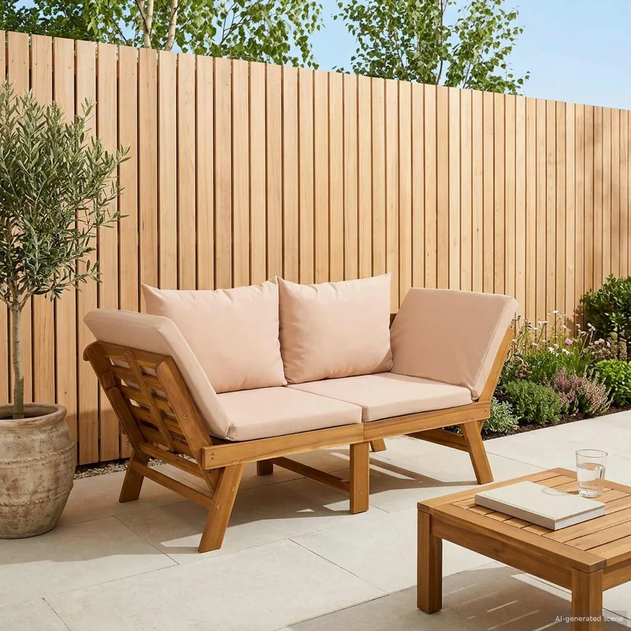 Banc de jardin 3 en 1 avec coussins Bois d'Acacia Massif