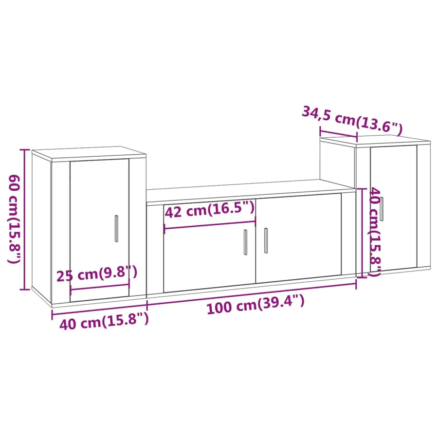 Ensemble de meubles TV 3 pcs Blanc Bois d'ingénierie - 8