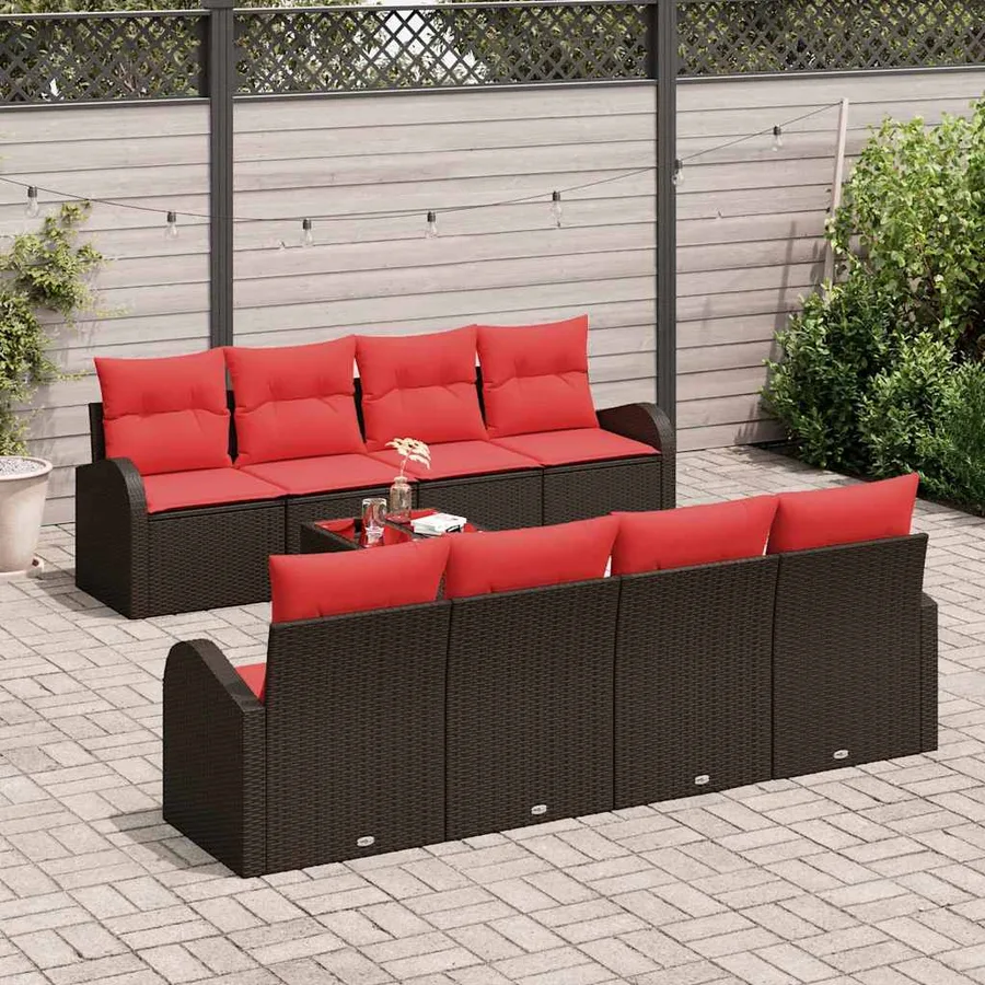 Ensemble de Canapés avec coussin 9 pcs Beige et Rouge polyrotin - 3