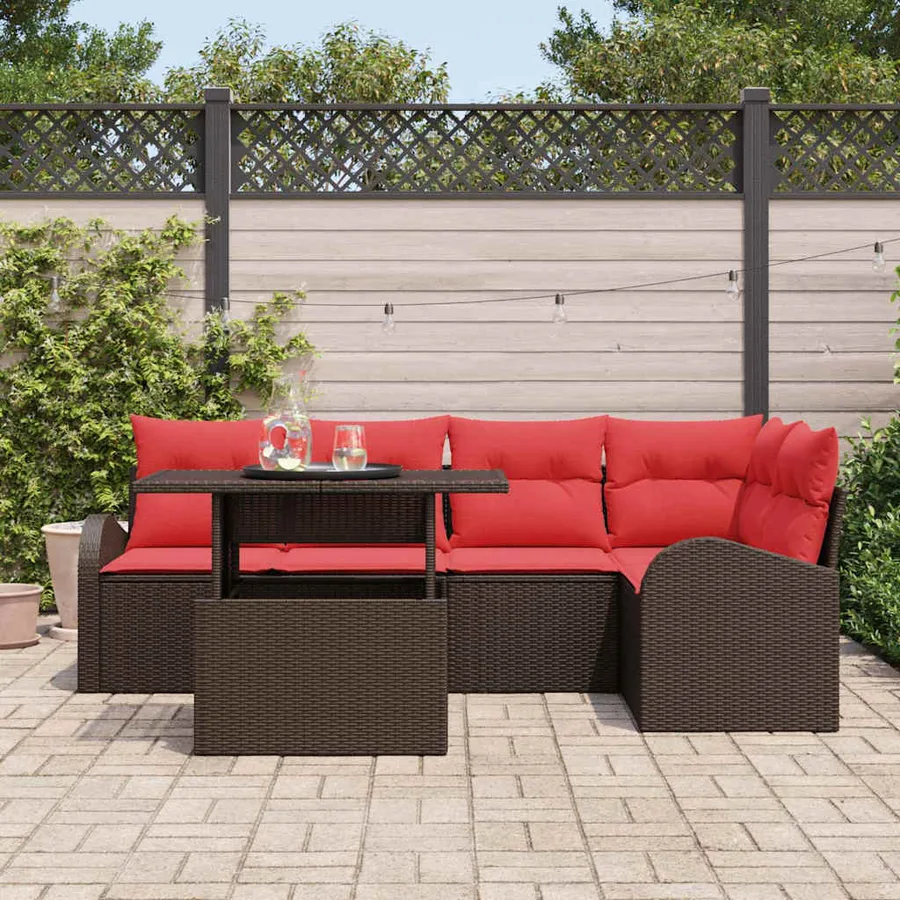 Ensemble de canapé de jardin 6 pcs Marron Poly rotin - 3