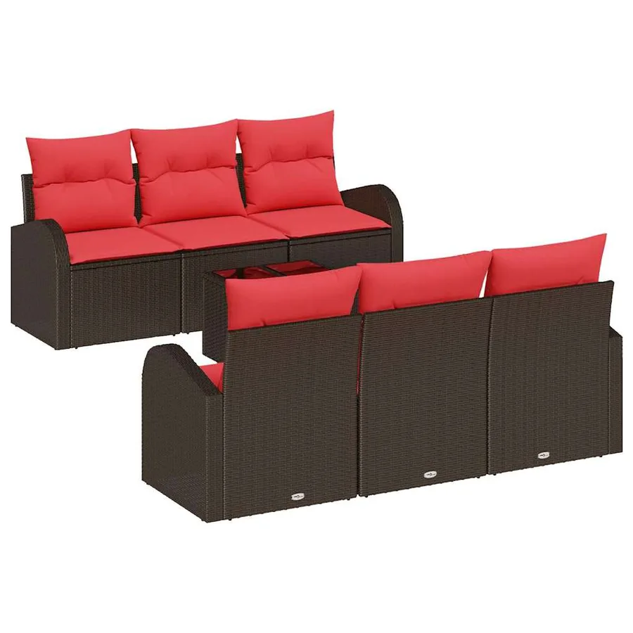 Ensemble de canapé de jardin 7 pcs Beige et Rouge polyrotin - 2