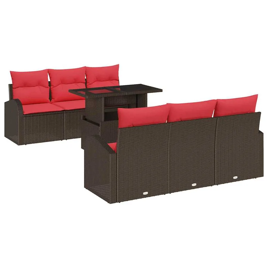 Ensemble de canapé de jardin 7 pcs Marron Poly Rattan - 2
