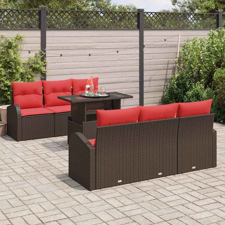 Ensemble de canapé de jardin 7 pcs Marron Poly Rattan - 3