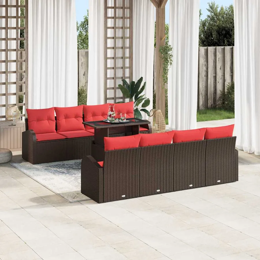 Ensemble de canapé de jardin 9 pcs Marron Poly Rattan - 3