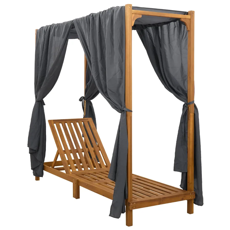 Transat simple avec auvent et rideaux Bois d'Acacia Massif - 4
