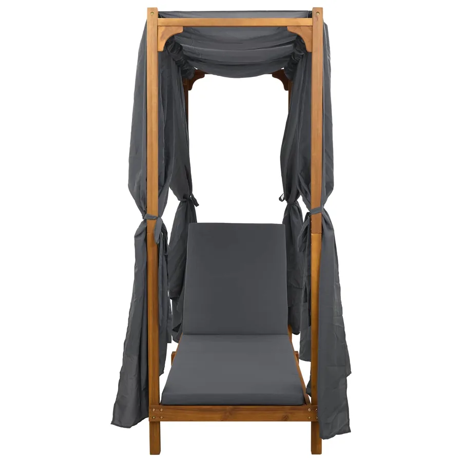 Transat simple avec auvent et rideaux Bois d'Acacia Massif - 5